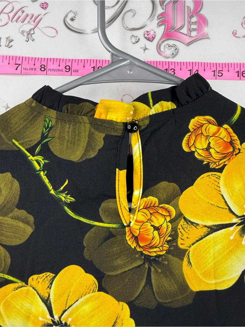 RANLEGE shirt blouse flowers ruffle Yellow Floral Long-Sleeve Blouse - Black - Picture 6 of 16